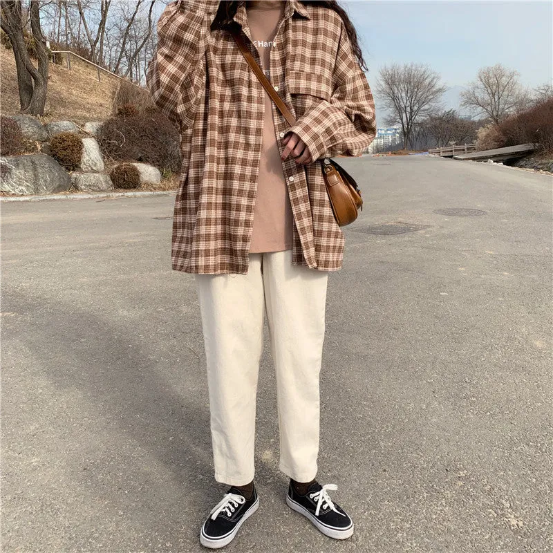 [Korean Style] Geine Oversized Check Shirts