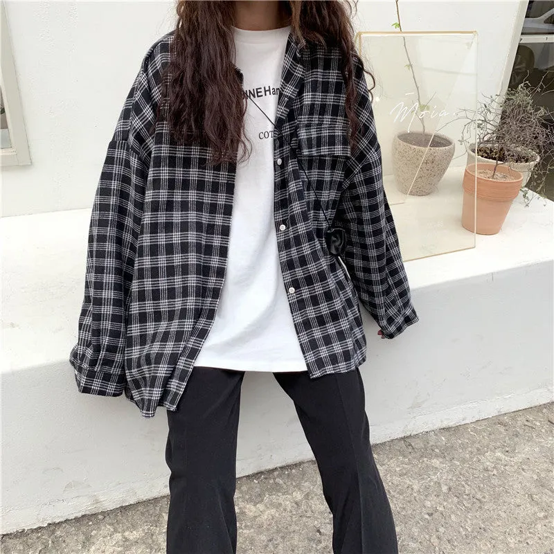 [Korean Style] Geine Oversized Check Shirts