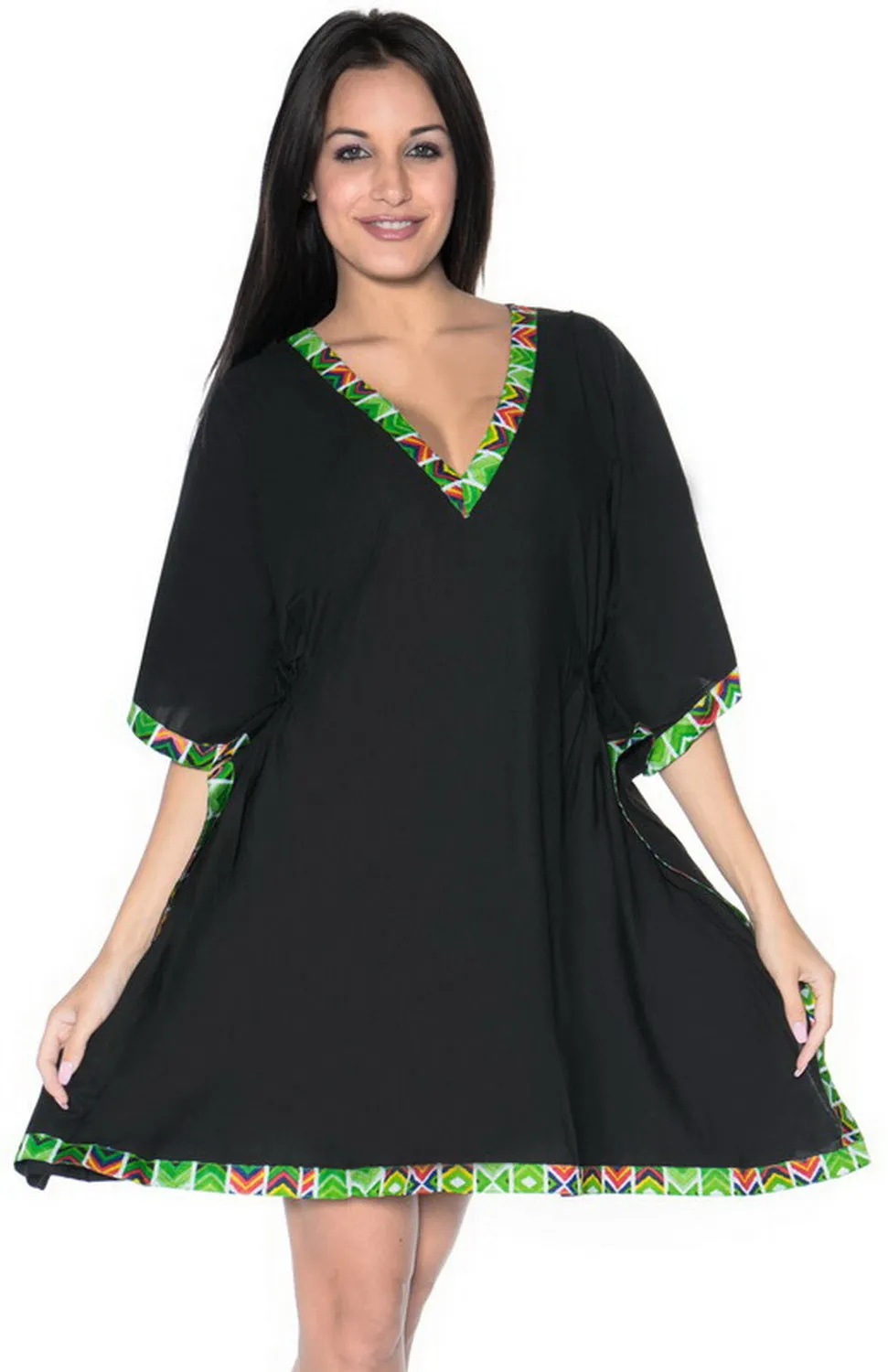 La Leela Smooth Rayon Dress Swimsuit Plus Plain Bikini Coverup Caftan Green