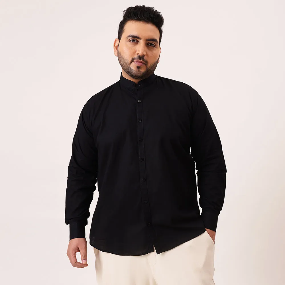 Mandarin Collar Cotton Plus Size Shirt