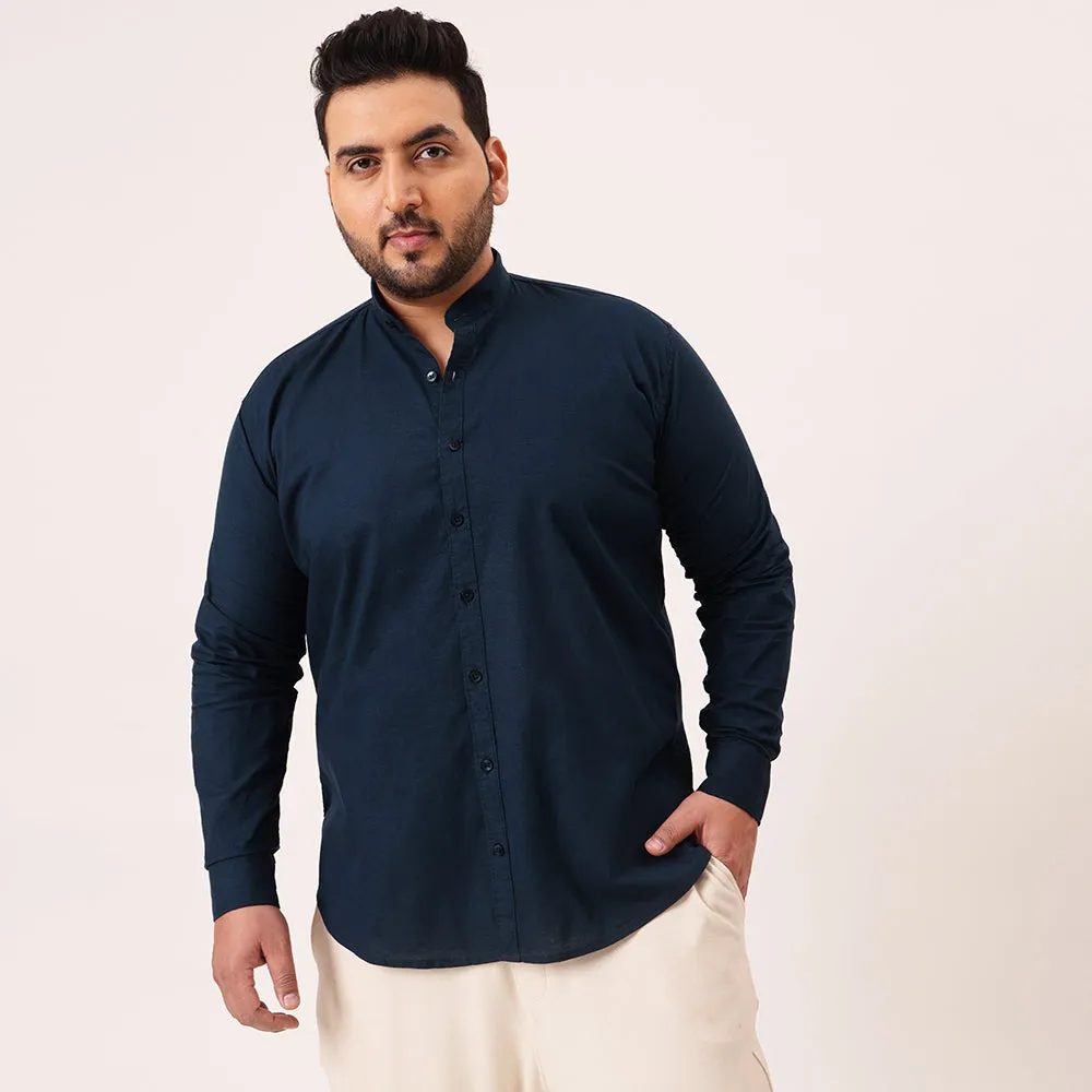 Mandarin Collar Cotton Plus Size Shirt