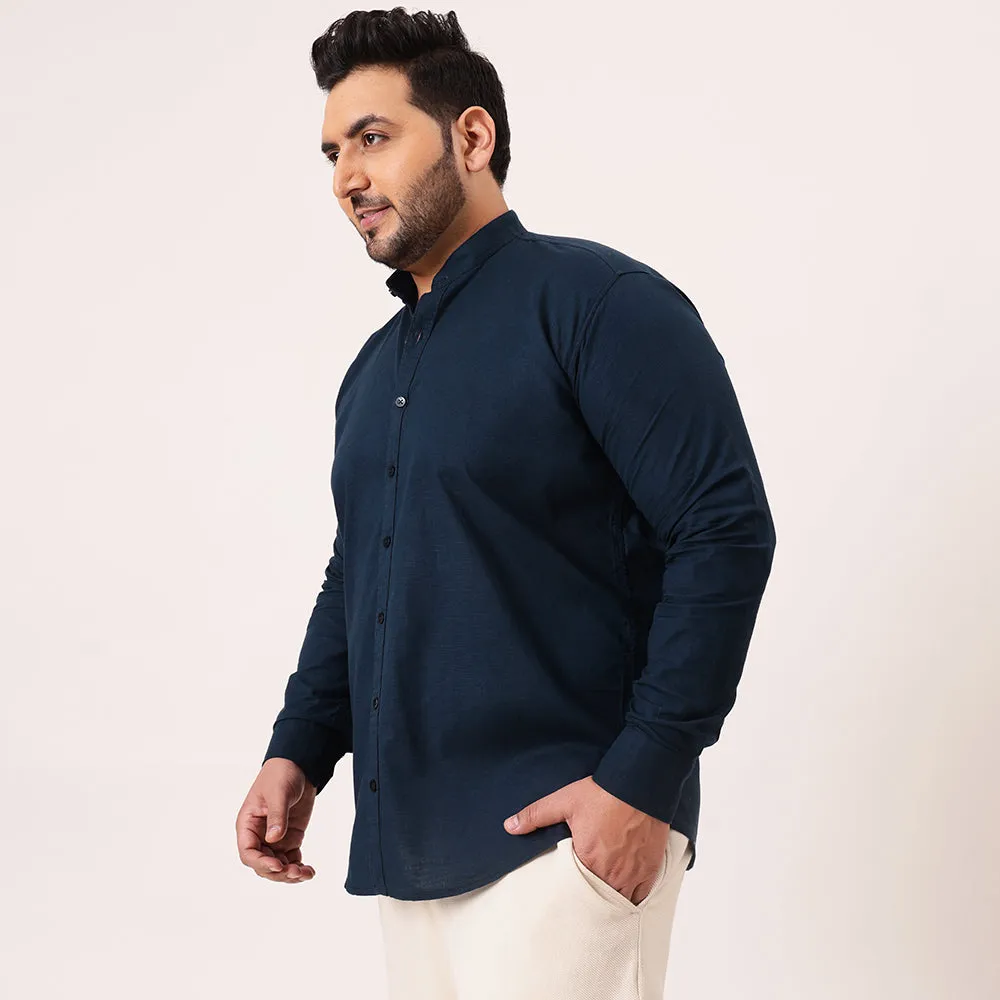 Mandarin Collar Cotton Plus Size Shirt