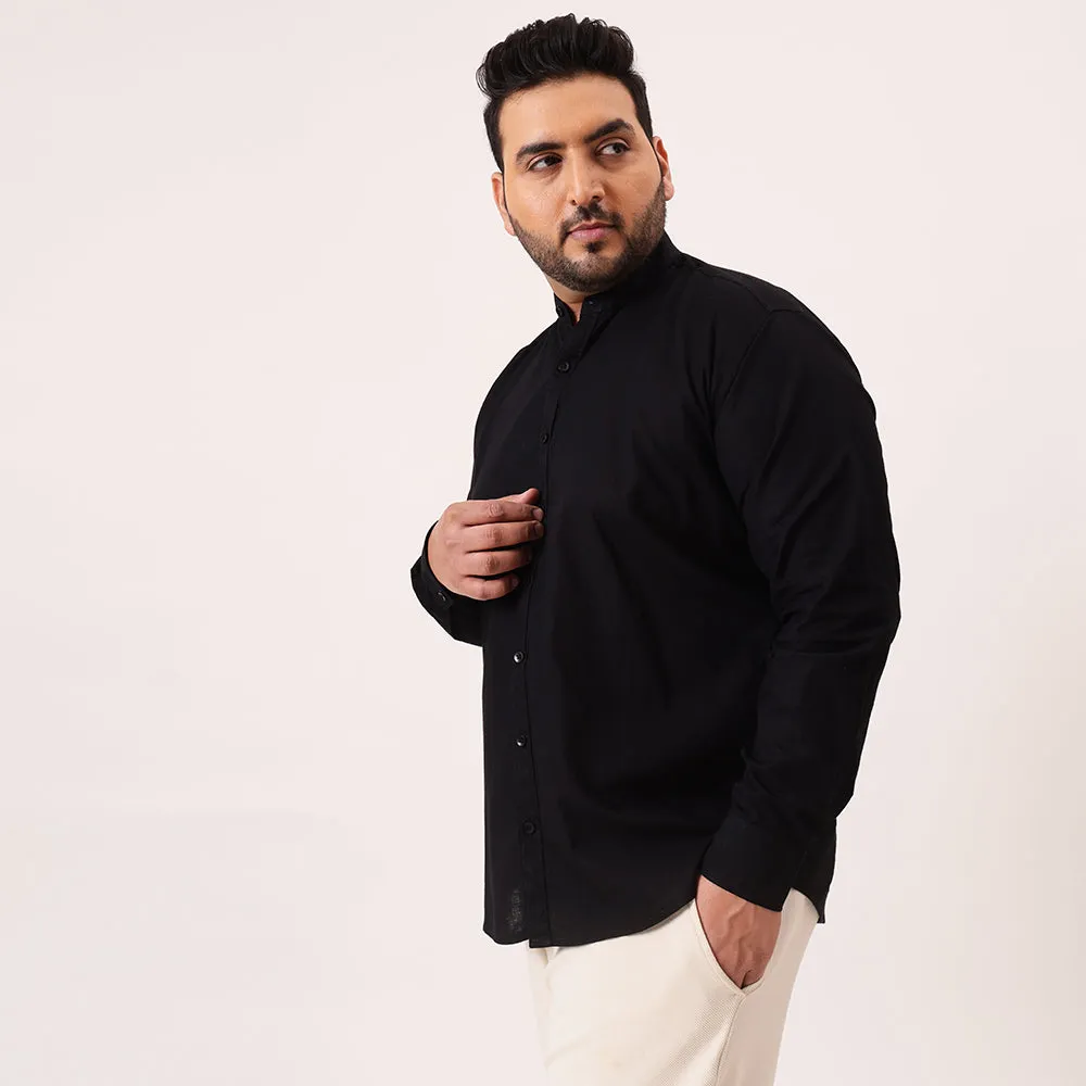 Mandarin Collar Cotton Plus Size Shirt