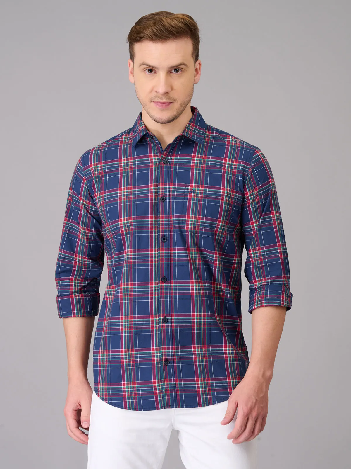 Men Blue Quad Checks Cotton Shirt (GBHM23ED12)