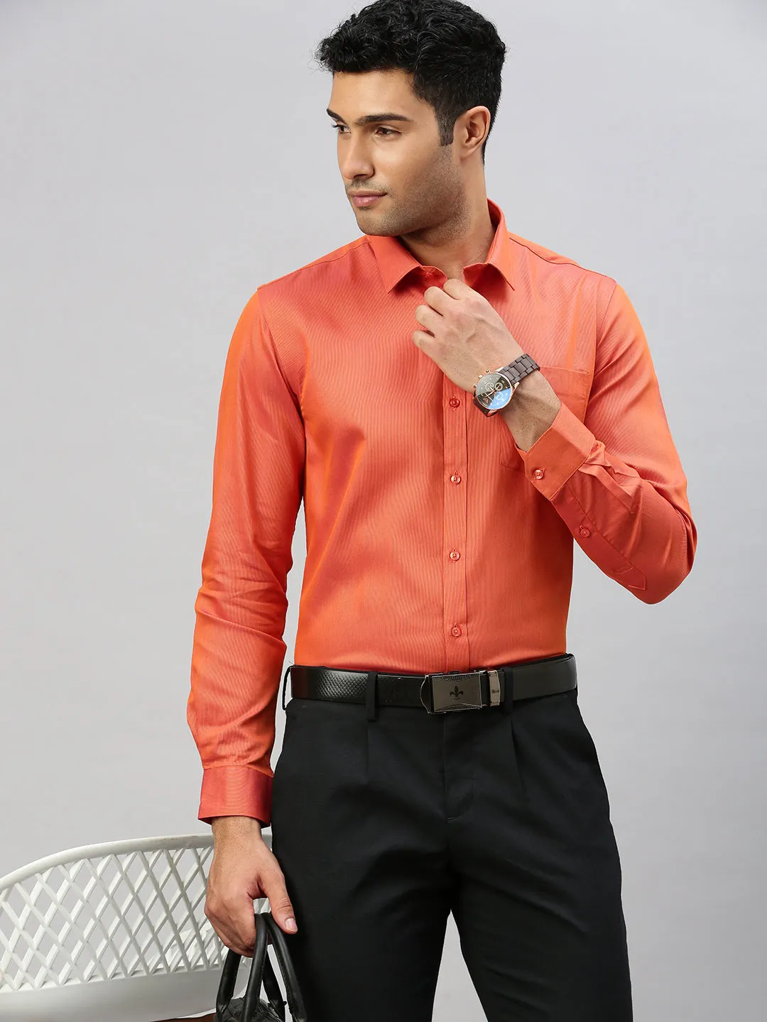 Men Cotton Rich Shirt Orangy Red TZ5