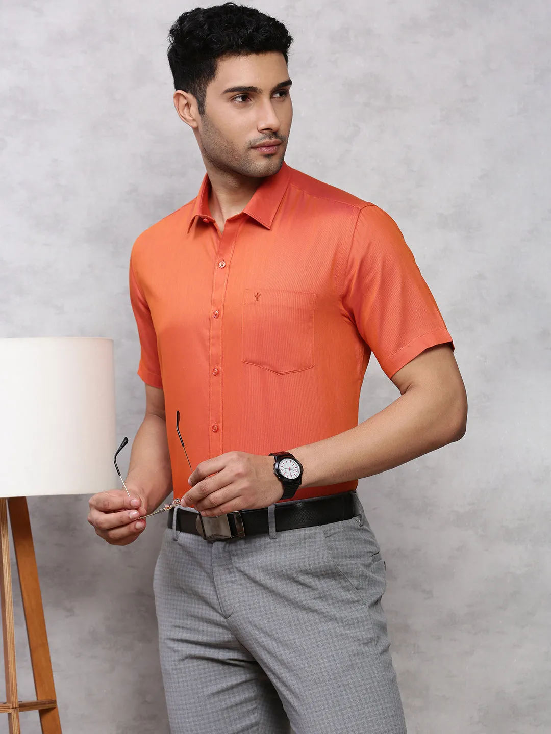 Men Cotton Rich Shirt Orangy Red TZ5