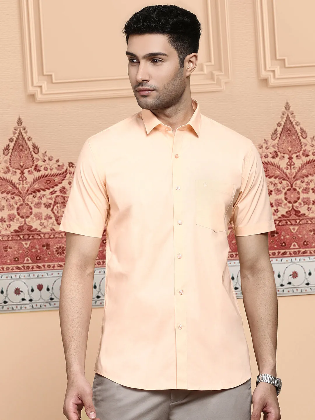 Men Cotton Spandex Shirt 2 Way Stretch Saffron LY7