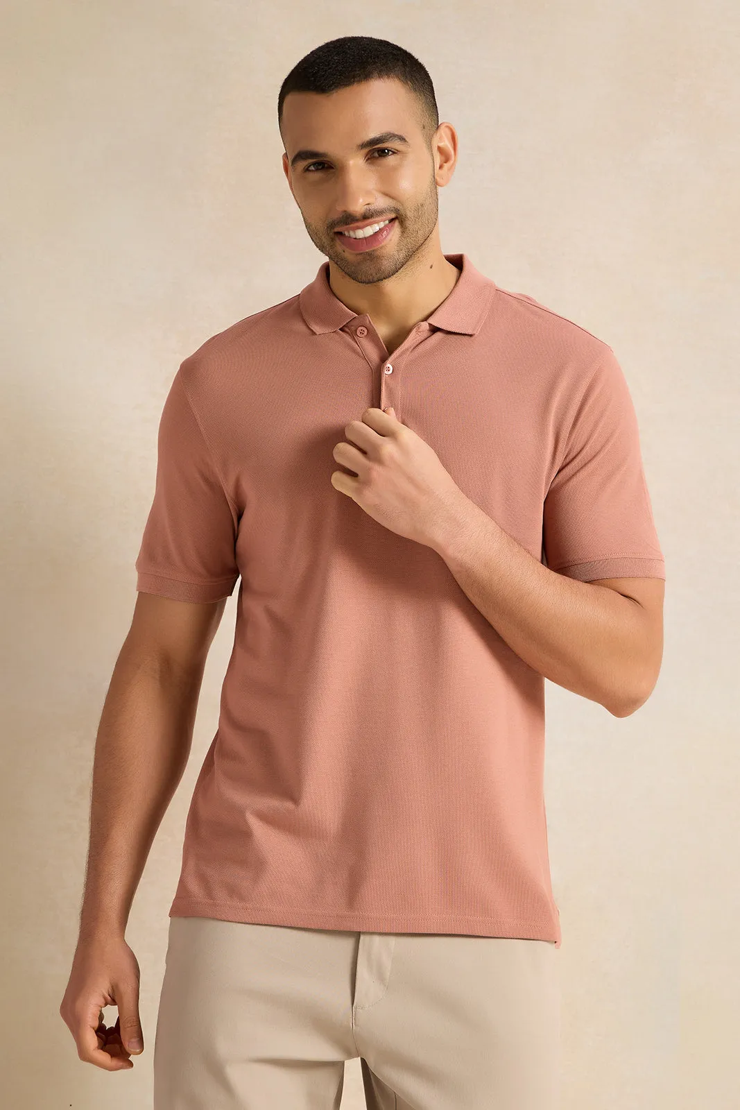 Men Pink Solid Polo Shirt