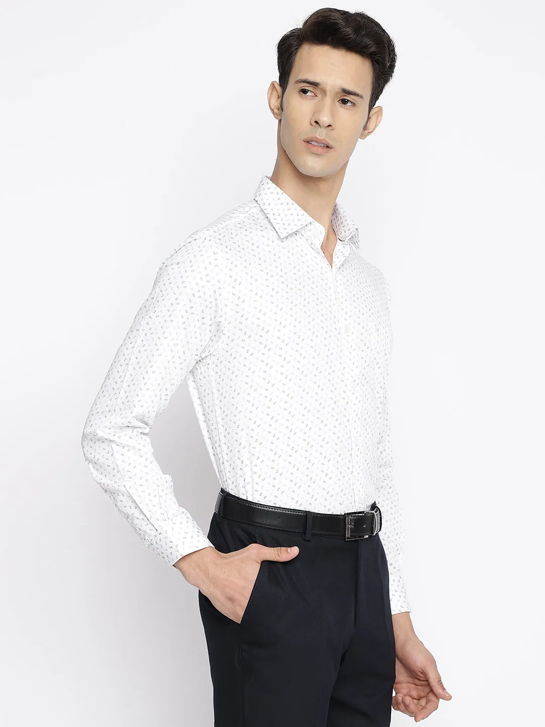 Men's White Party Ditsy Print Full Sleeve Shirt