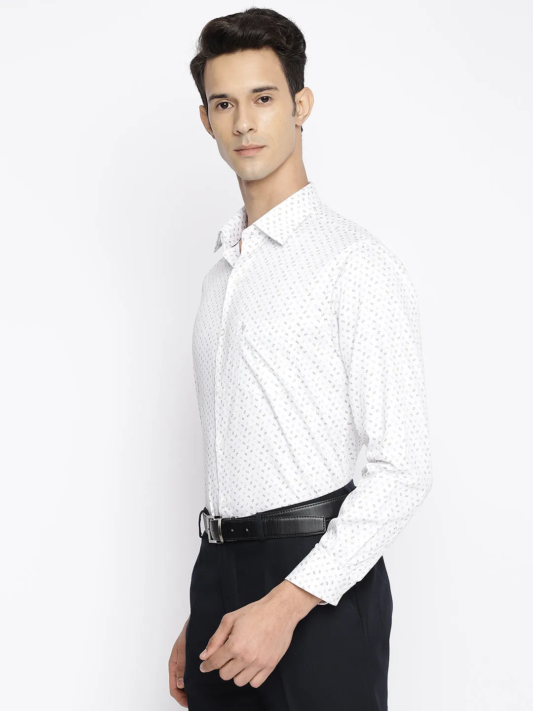 Men's White Party Ditsy Print Full Sleeve Shirt