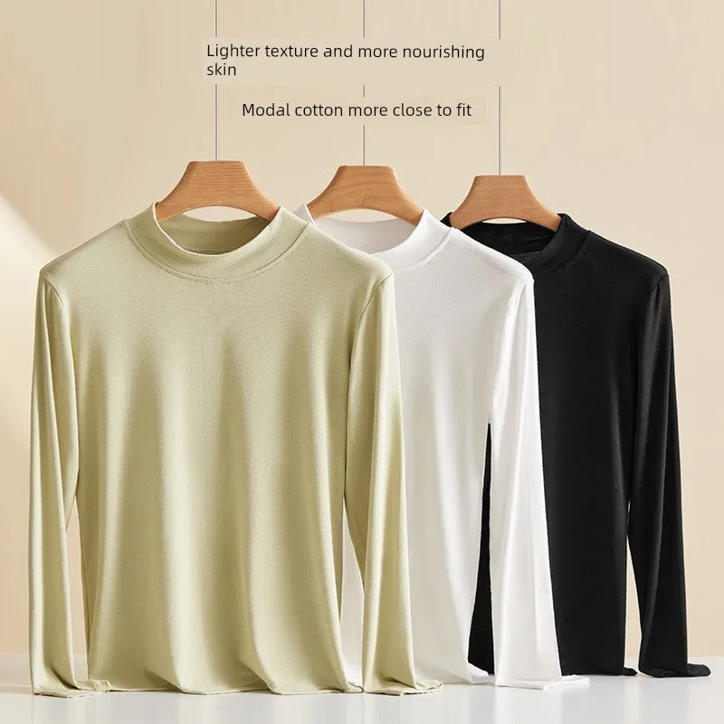 Middle-Collar Long Sleeve T-Shirt Tops Plus Size Bottoming Shirt Women's Inner Wear Spring & Fall Thin Modal Slim-Fitting Autumn Clothes