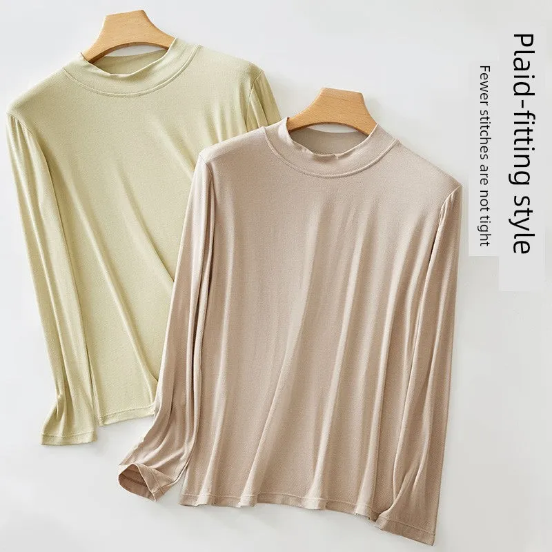 Middle-Collar Long Sleeve T-Shirt Tops Plus Size Bottoming Shirt Women's Inner Wear Spring & Fall Thin Modal Slim-Fitting Autumn Clothes