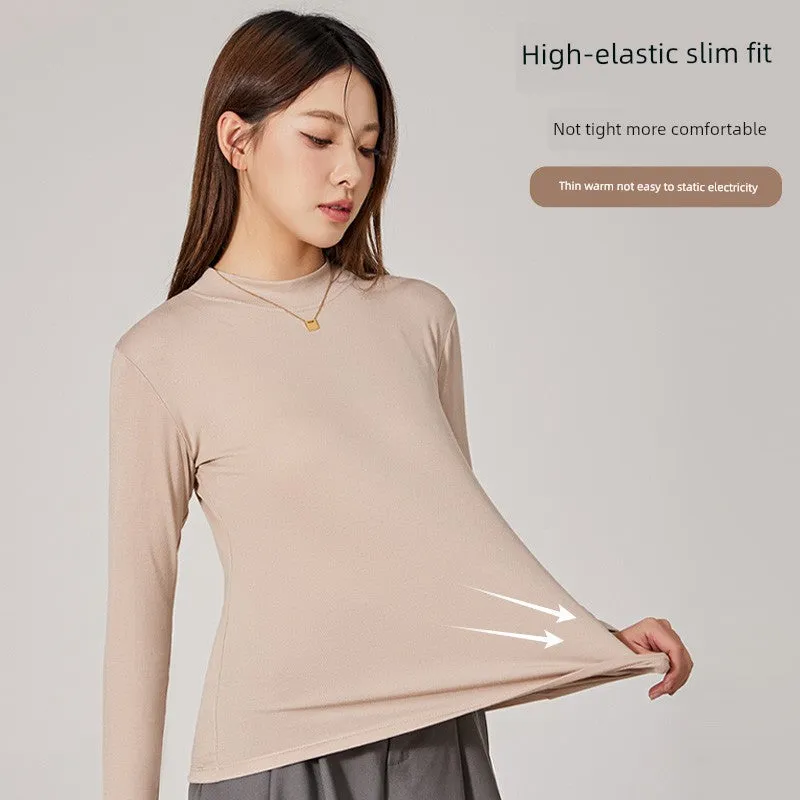 Middle-Collar Long Sleeve T-Shirt Tops Plus Size Bottoming Shirt Women's Inner Wear Spring & Fall Thin Modal Slim-Fitting Autumn Clothes