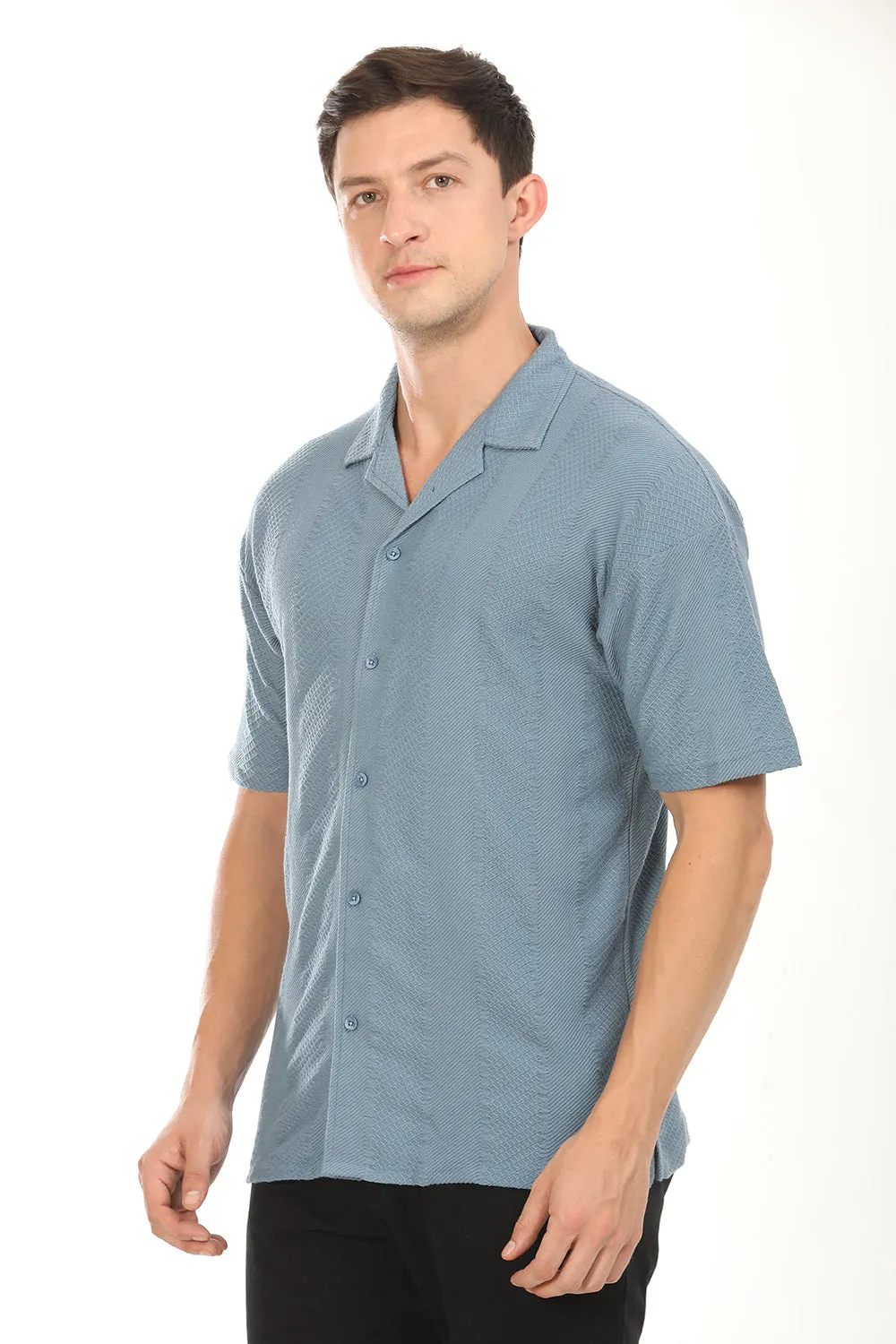 Modern Fit Cuban Collar Shirt - Pastel Blue