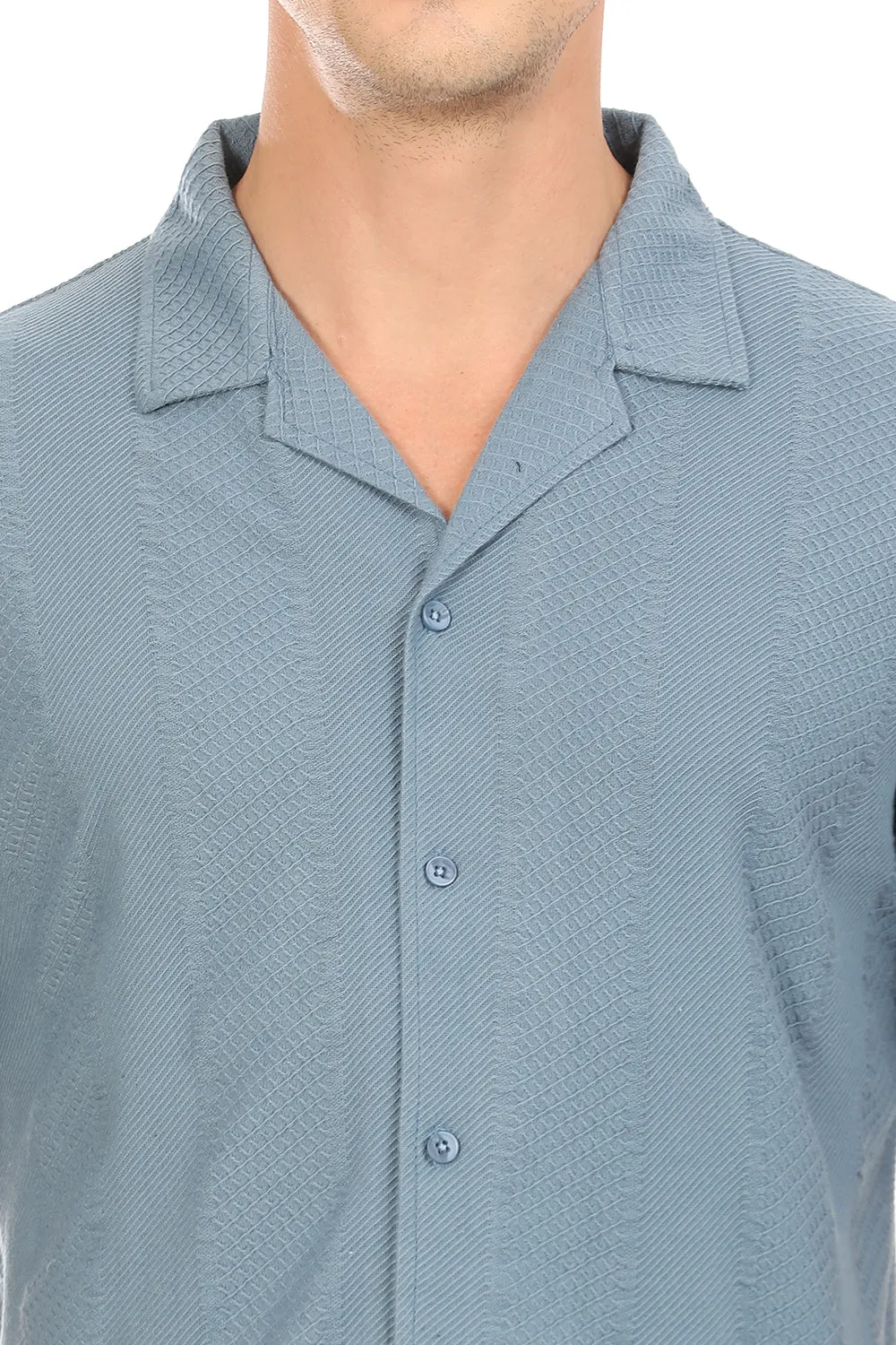 Modern Fit Cuban Collar Shirt - Pastel Blue