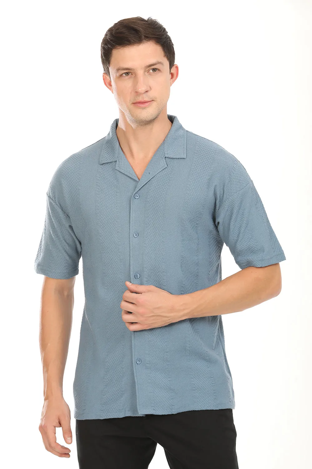 Modern Fit Cuban Collar Shirt - Pastel Blue