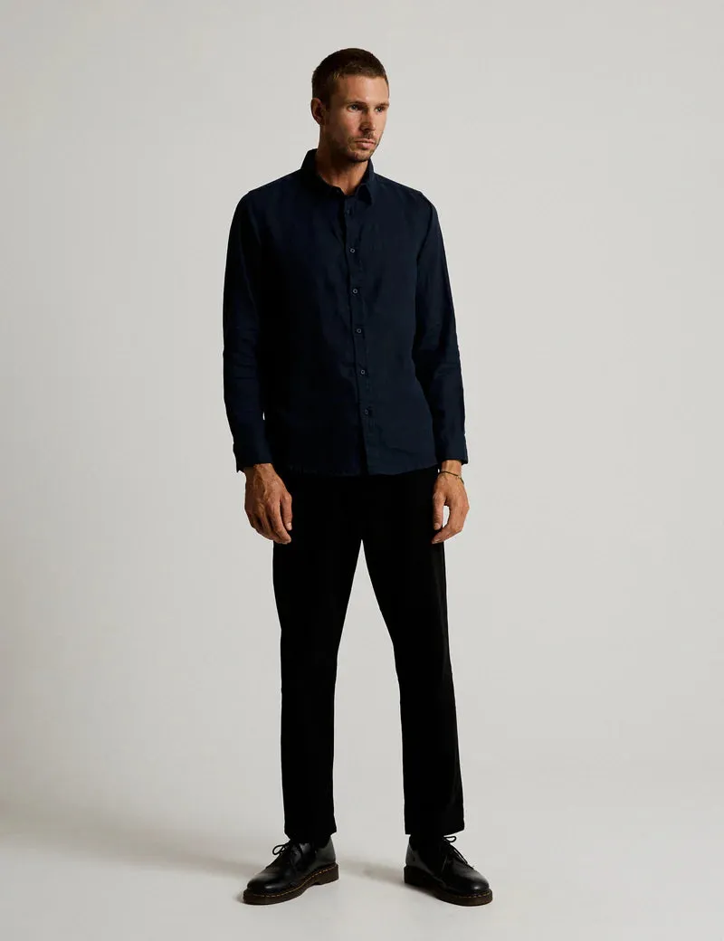 MR SIMPLE- Linen Long Sleeve Shirt Navy