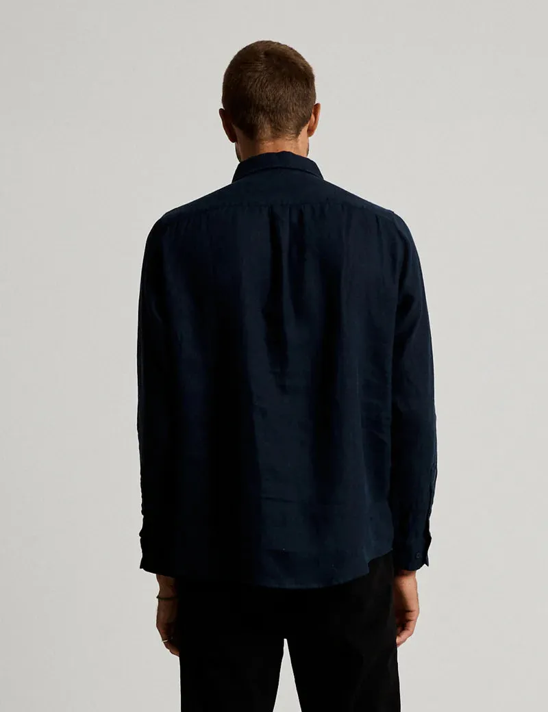 MR SIMPLE- Linen Long Sleeve Shirt Navy