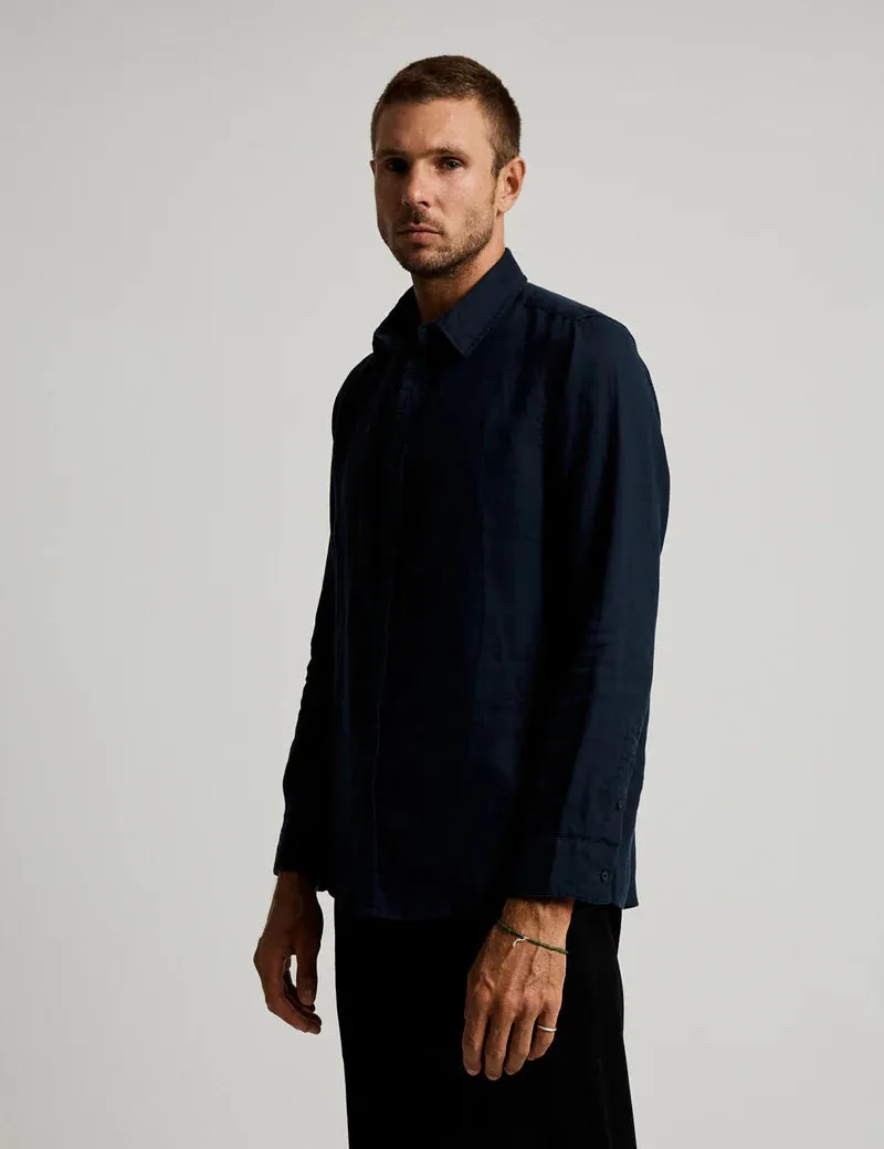 MR SIMPLE- Linen Long Sleeve Shirt Navy