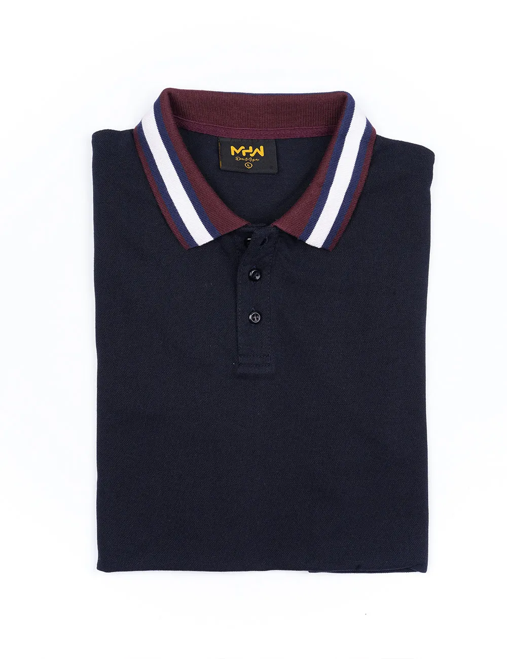 Navy Blue Contrast Striped Collar Polo Shirt