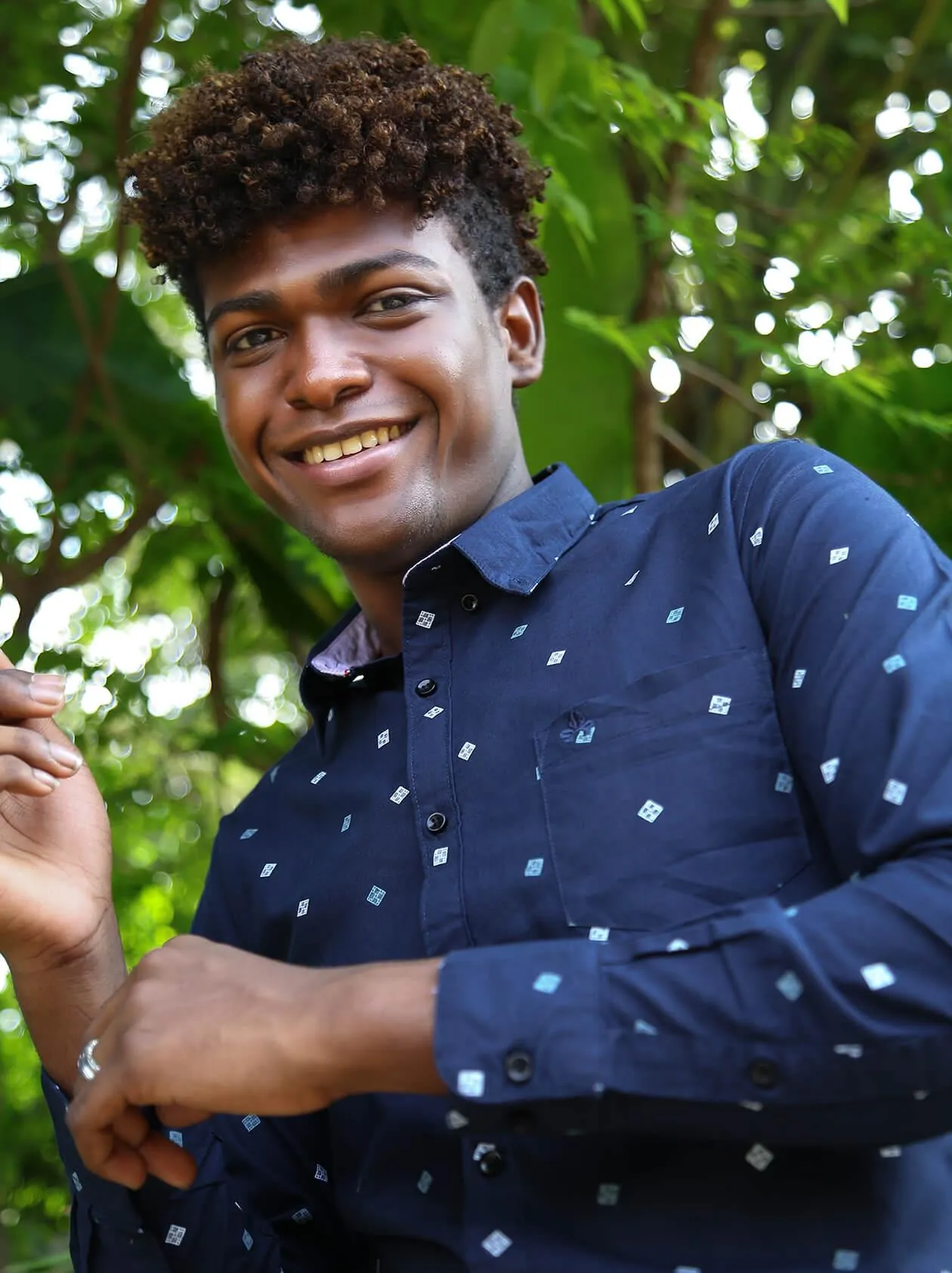 Navy Blue Printed Shirt For Men (GBM9017)