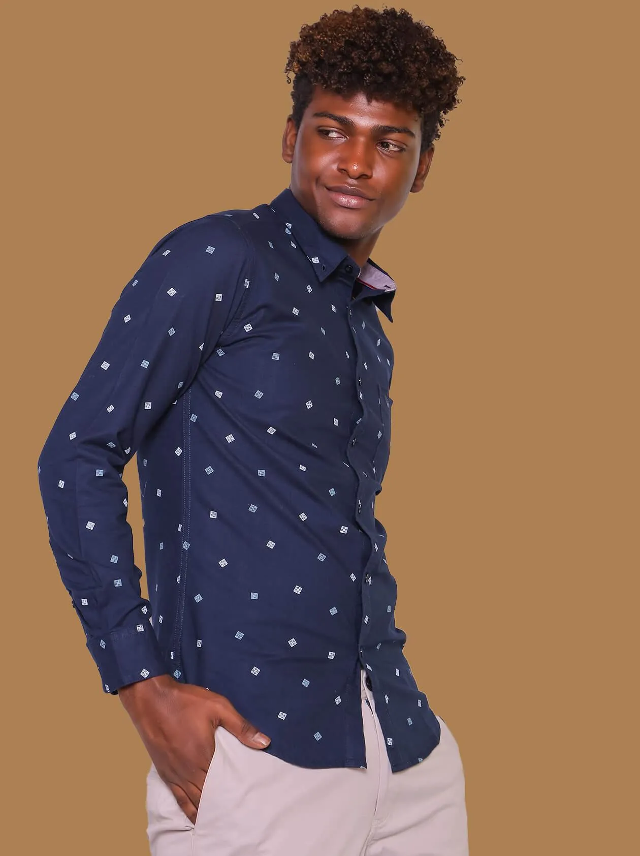 Navy Blue Printed Shirt For Men (GBM9017)