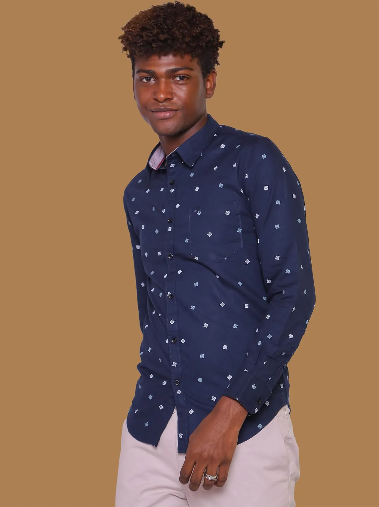 Navy Blue Printed Shirt For Men (GBM9017)