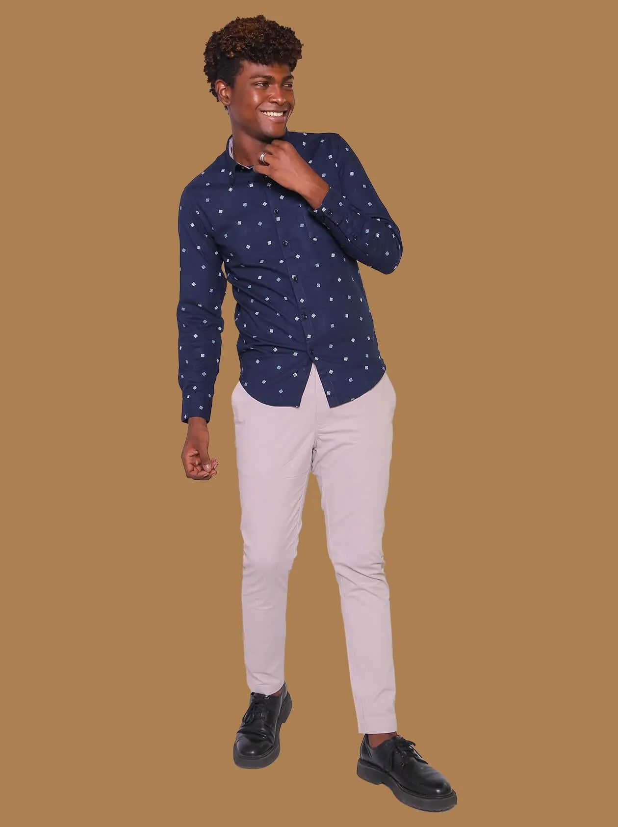 Navy Blue Printed Shirt For Men (GBM9017)