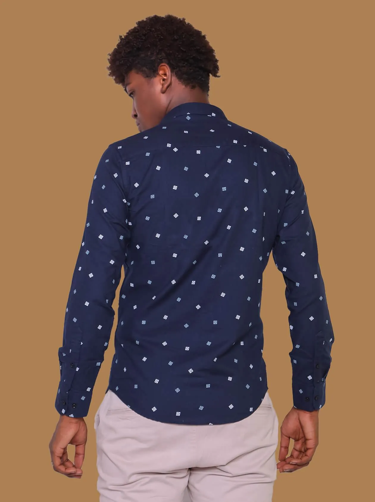 Navy Blue Printed Shirt For Men (GBM9017)