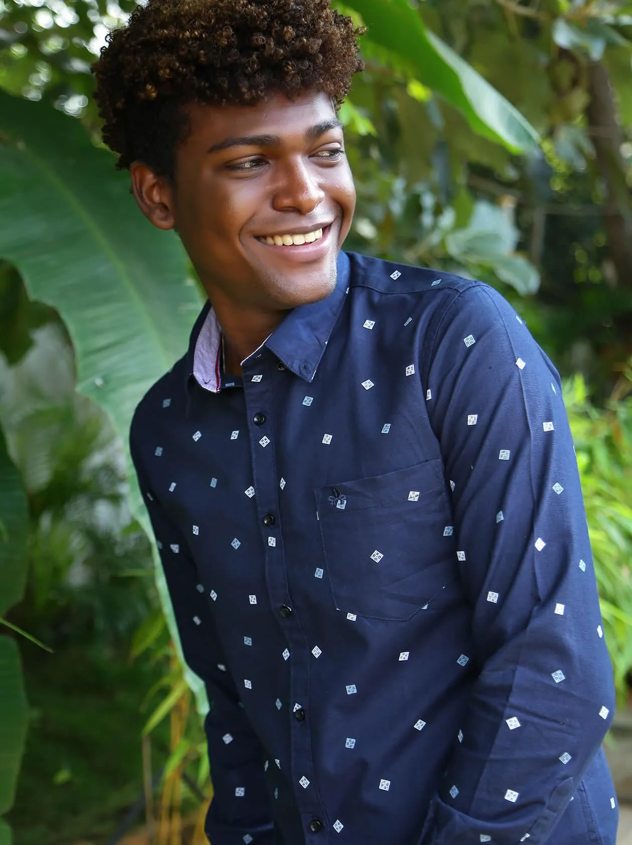 Navy Blue Printed Shirt For Men (GBM9017)