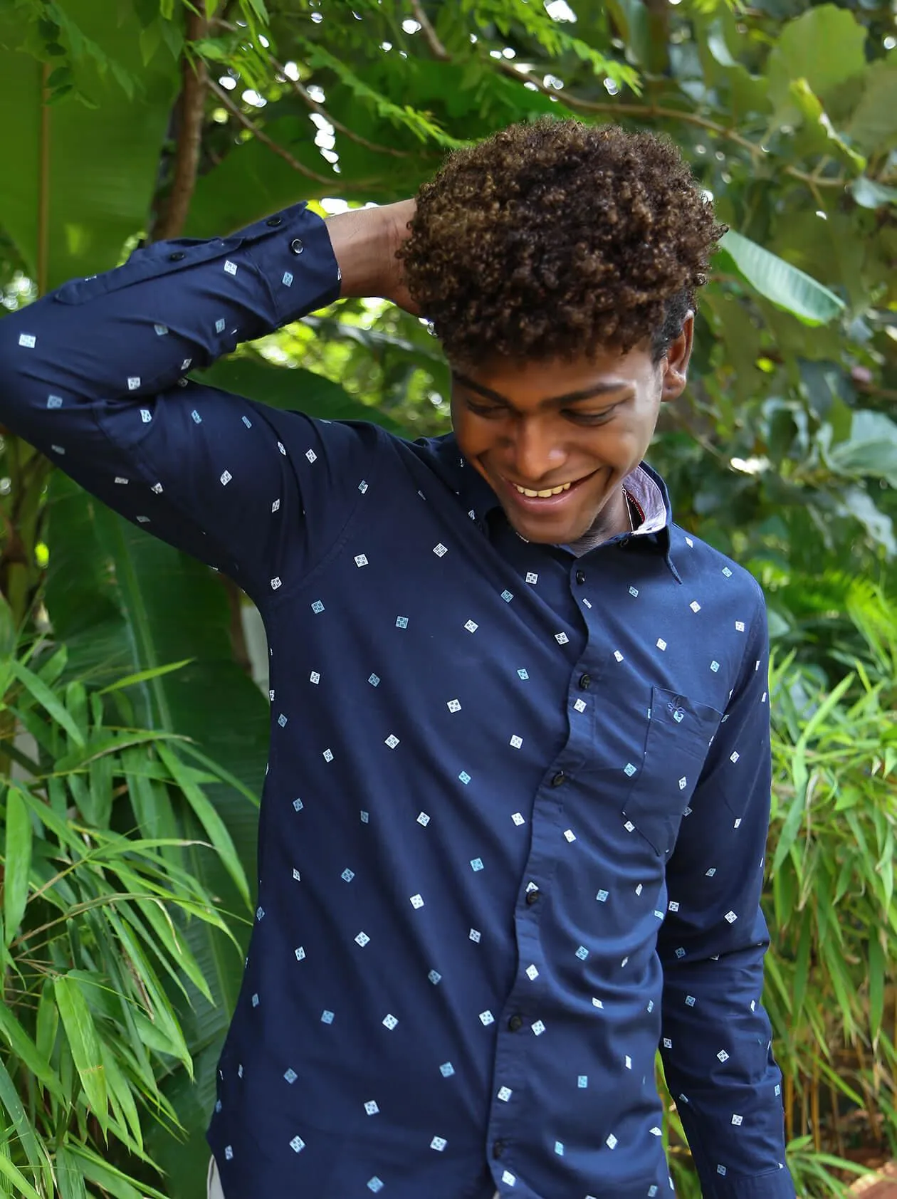 Navy Blue Printed Shirt For Men (GBM9017)