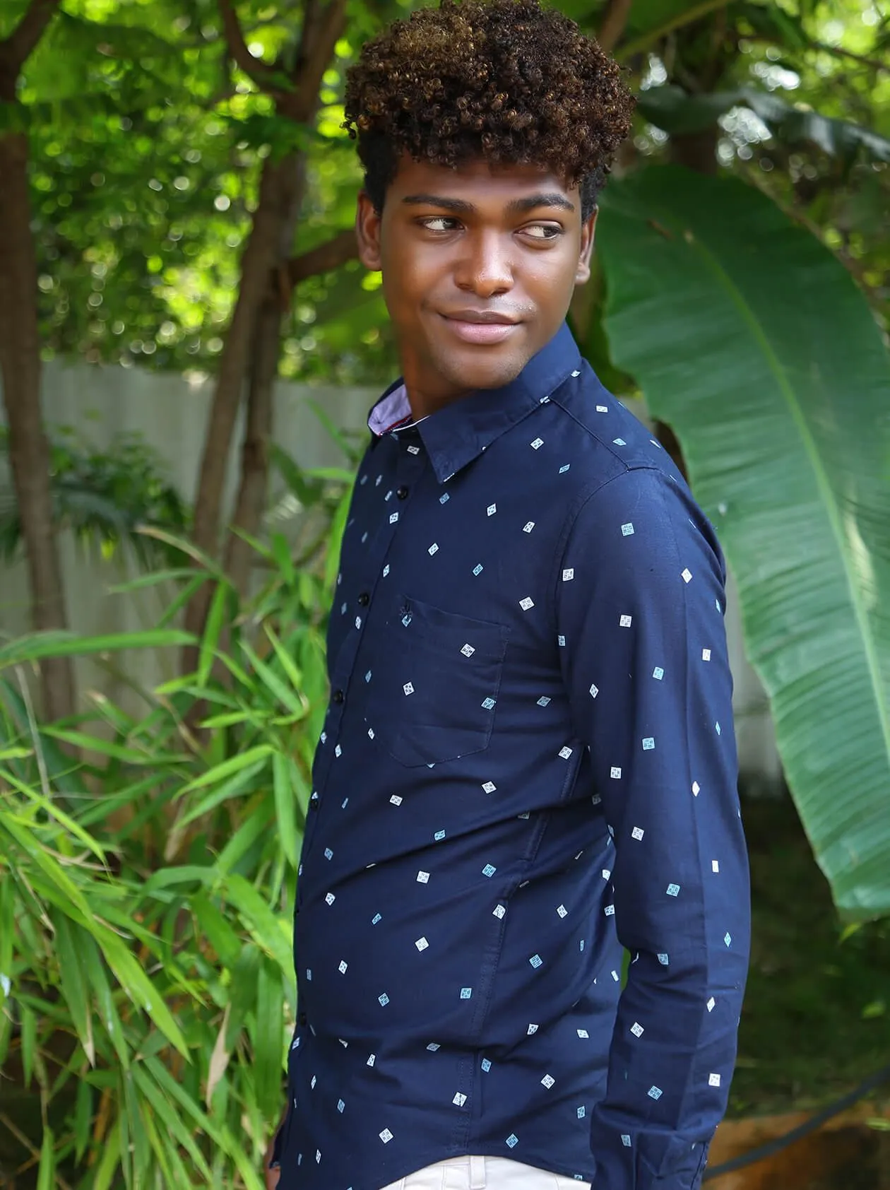 Navy Blue Printed Shirt For Men (GBM9017)