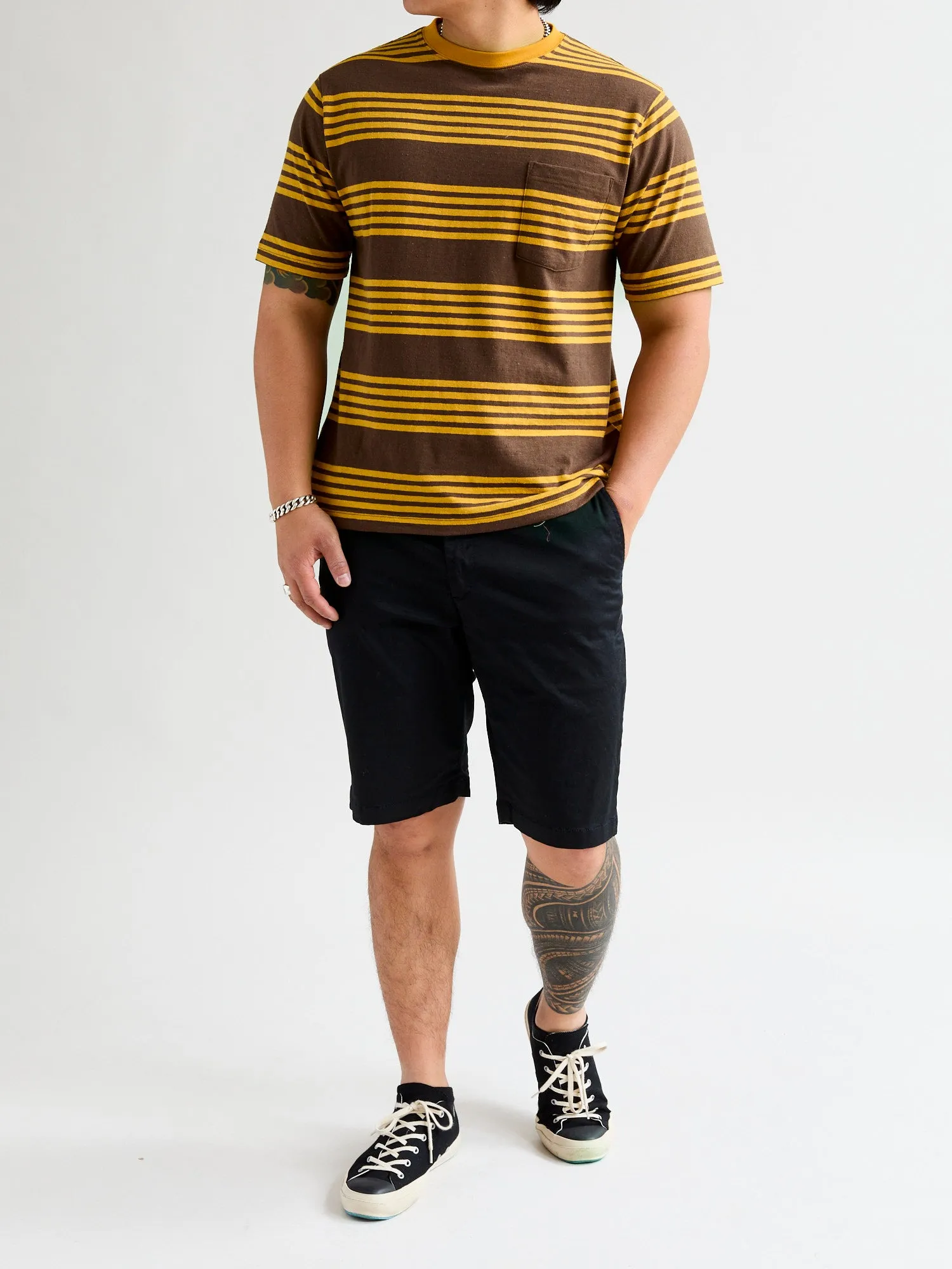 Nep Stripe Pocket T-Shirt in Brown