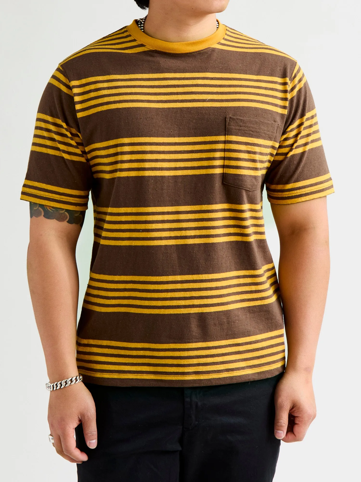 Nep Stripe Pocket T-Shirt in Brown