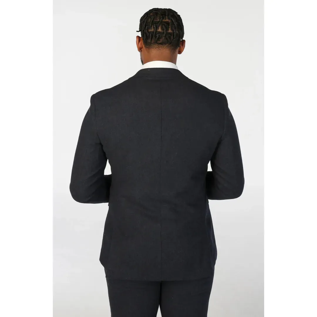 Oscar - Men's Navy Blue Wool Blend Tweed Blazer