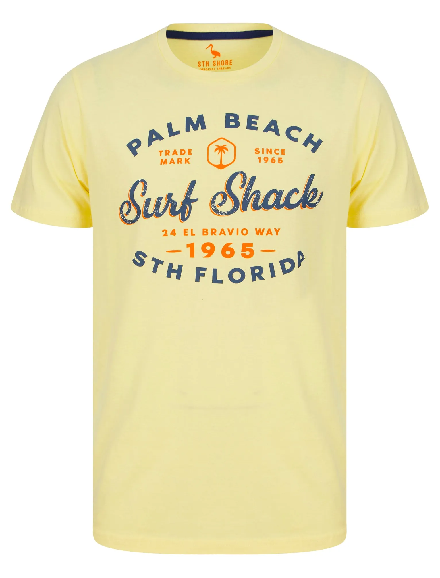 Palm Beach Motif Cotton Jersey T-Shirt in Pastel Yellow - South Shore