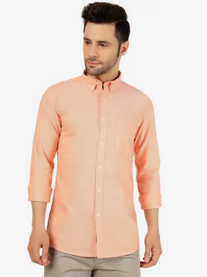 Pastel Orange Solid Slim Fit Casual Shirt | JadeBlue