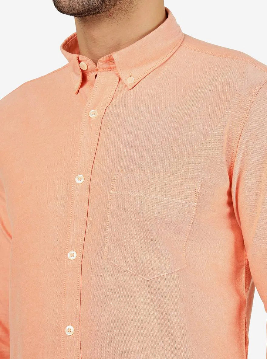 Pastel Orange Solid Slim Fit Casual Shirt | JadeBlue