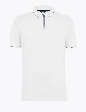 Premium Cotton Half Zip Polo Shirt