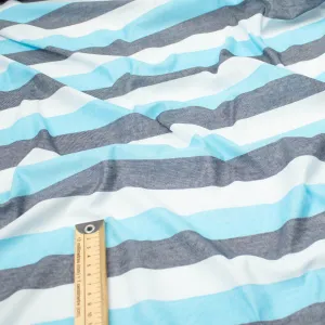 Printed Knits Design-98 Blue & Grey Stripes on White