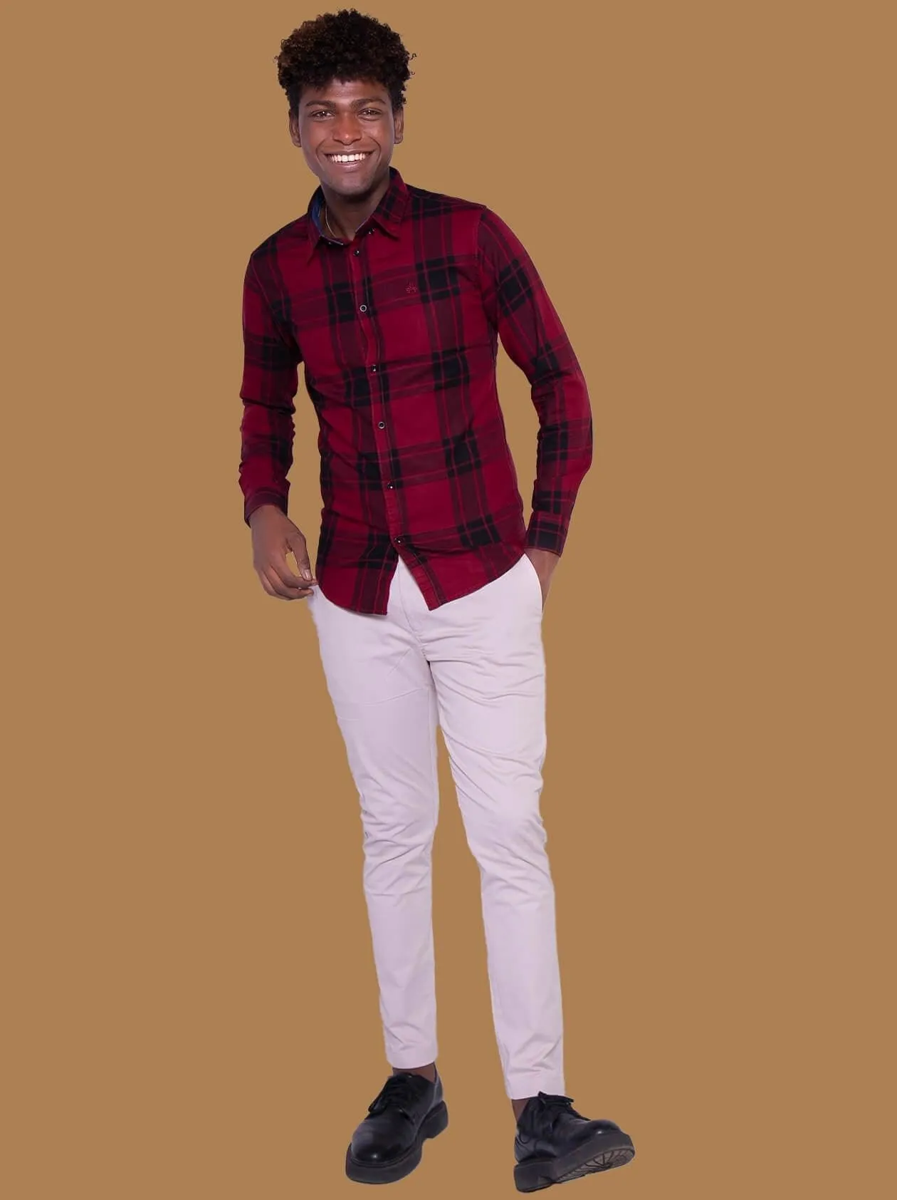 Red Checked Slim Fit Shirt (GBM9007)