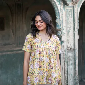 Ruhani Yellow Paisley Blockprinted Cotton Kurti