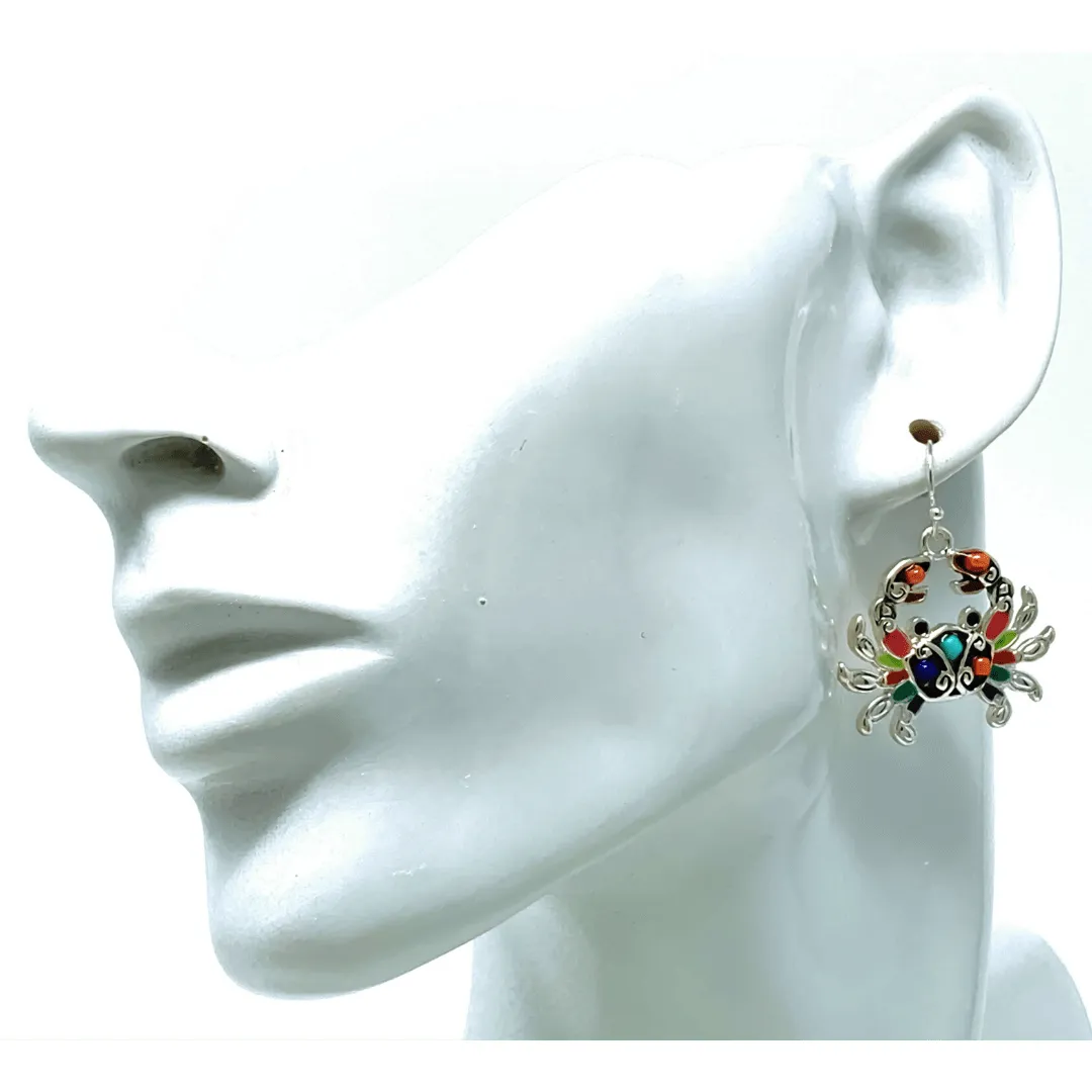 Silver Crab Seed Bead Dangle Earrings