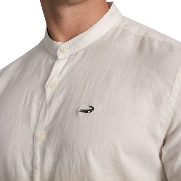 Slim Fit Shirt with Mandarin Collar-Bleached Sand