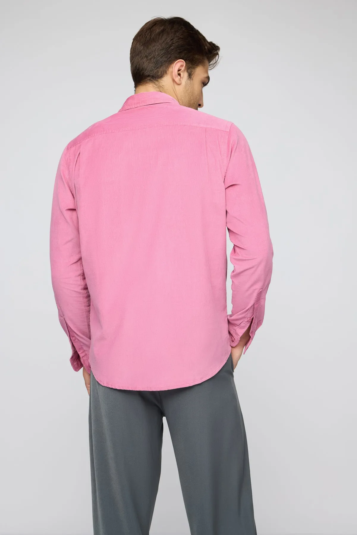 Soft Pink Men's Long Sleeve Corduroy Shirt