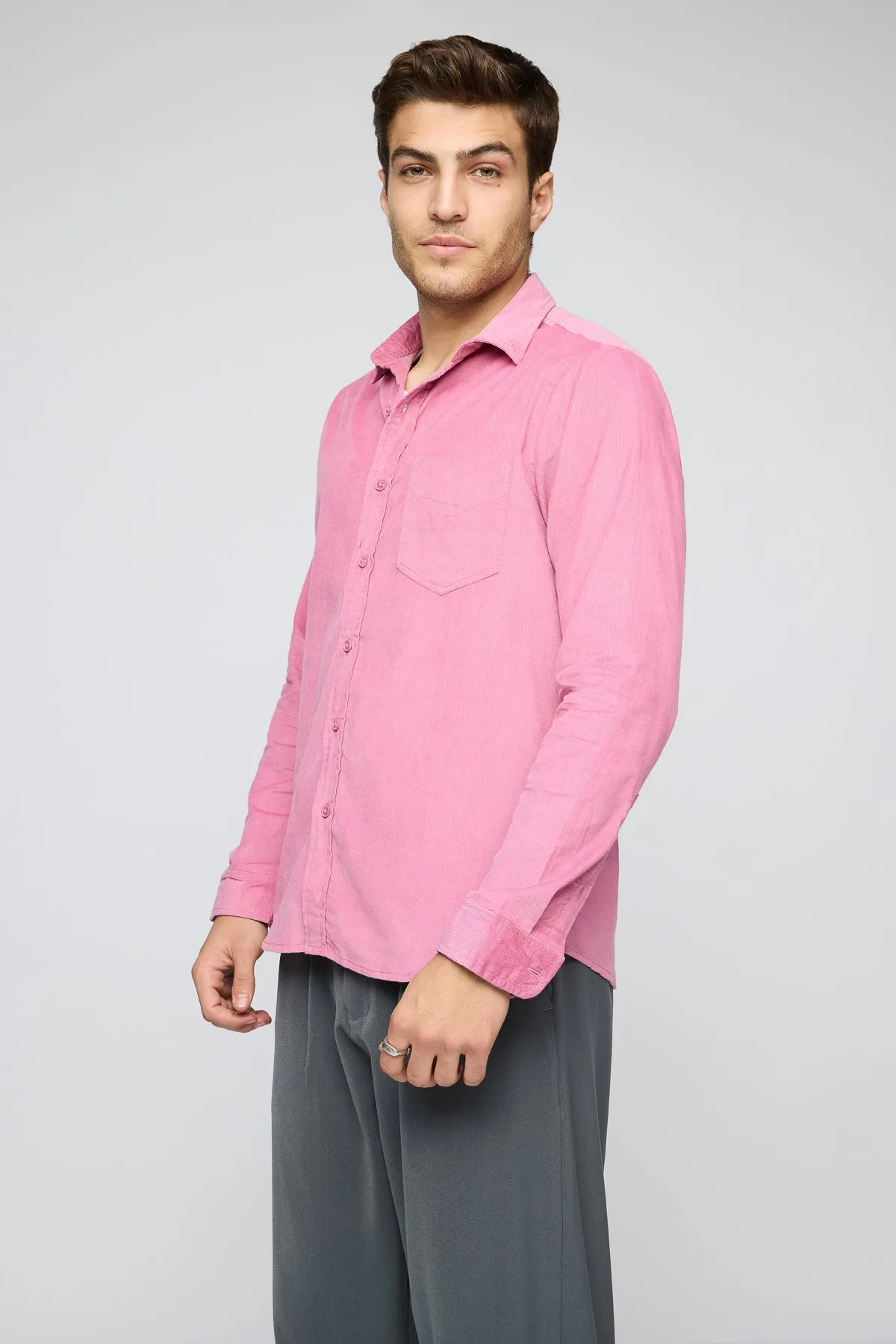 Soft Pink Men's Long Sleeve Corduroy Shirt