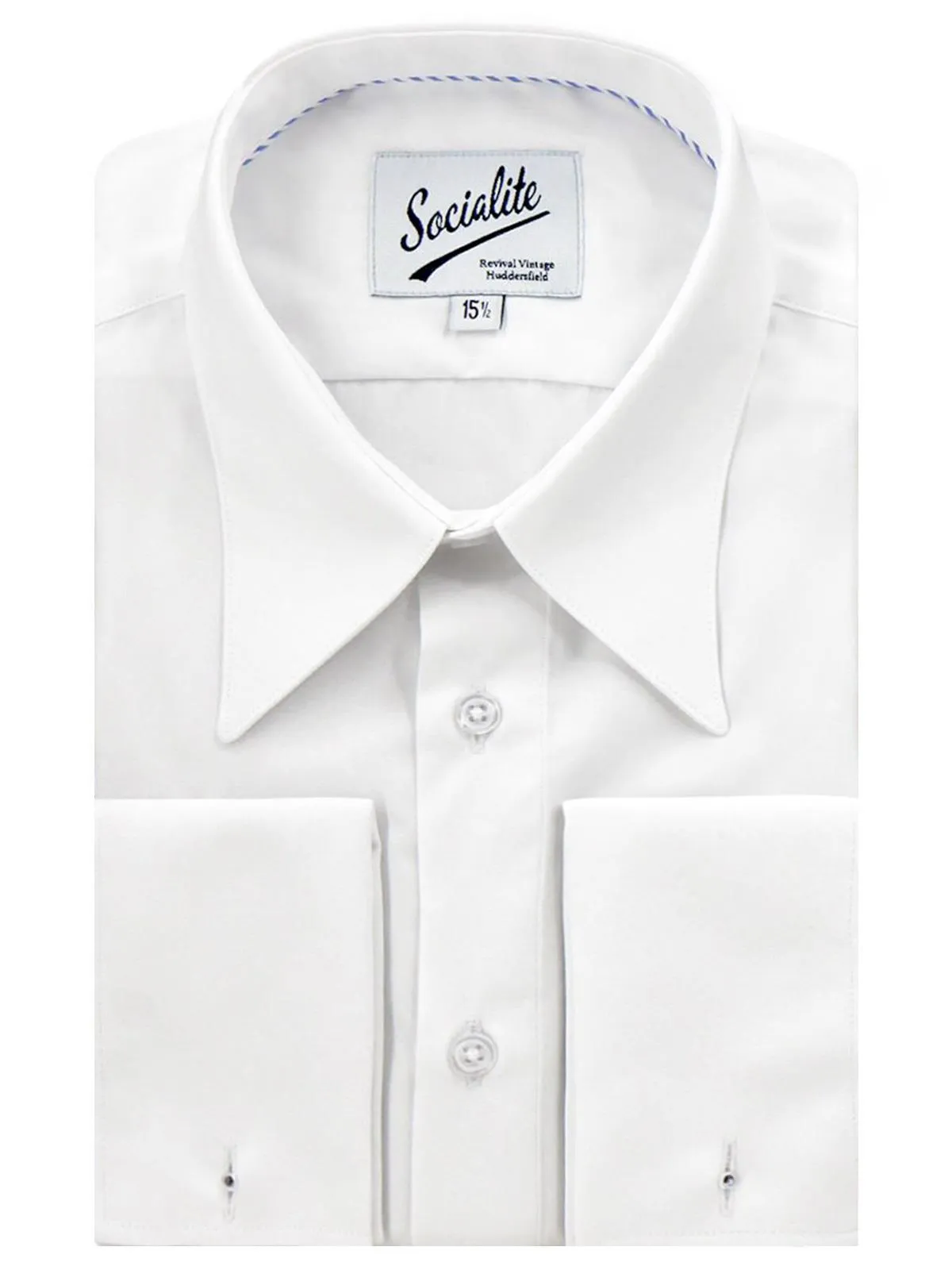 Spearpoint Collar Shirt - White Premium Cotton French Cuff