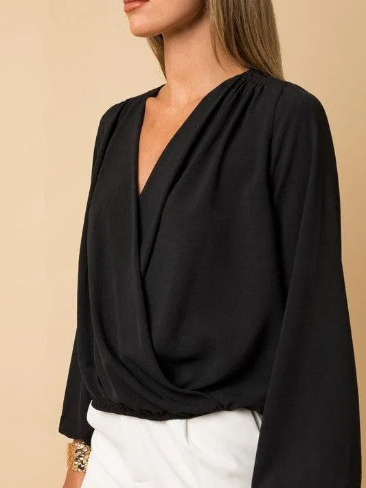 Stand Out Surplice Flowy Blouse with Full Sleeves