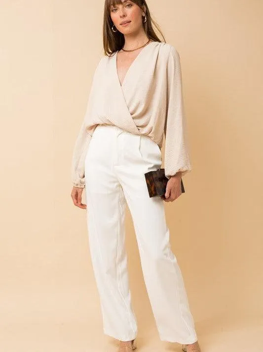 Stand Out Surplice Flowy Blouse with Full Sleeves