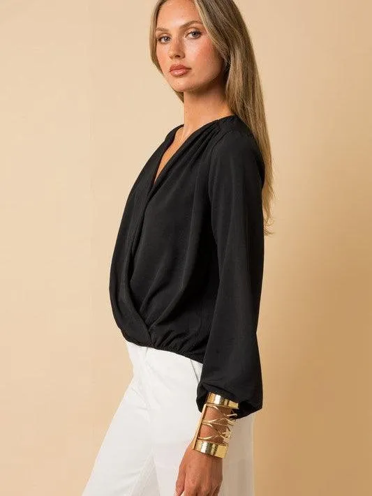 Stand Out Surplice Flowy Blouse with Full Sleeves